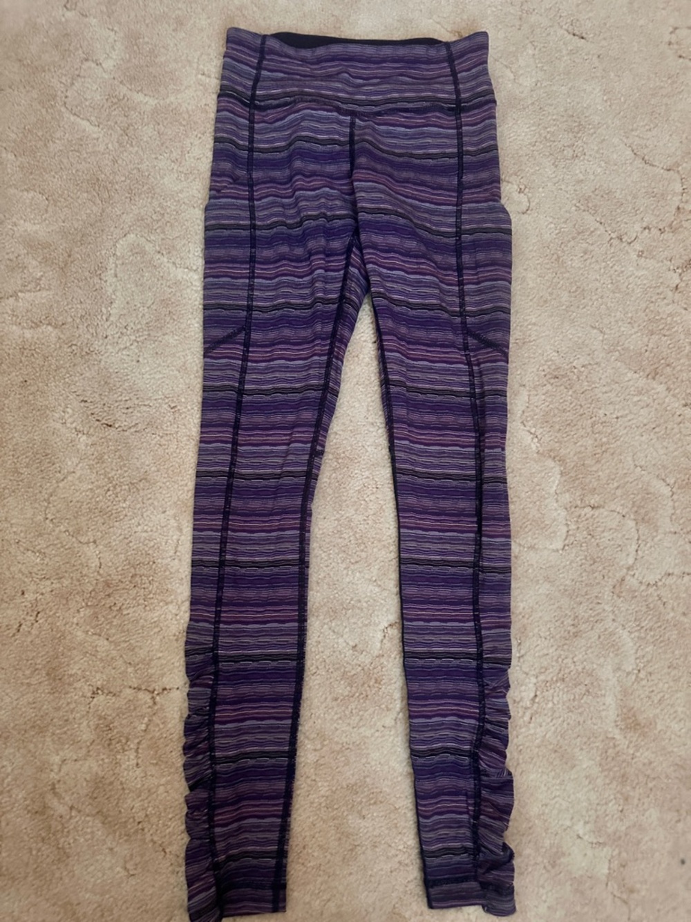 Lululemon athletica Purple Striped Ruched Ankle Leggings